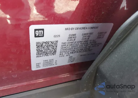 2025 Chevrolet Trax Fwd Lt z USA, uszkodzony, nr VIN KL77LHEPXSC241797